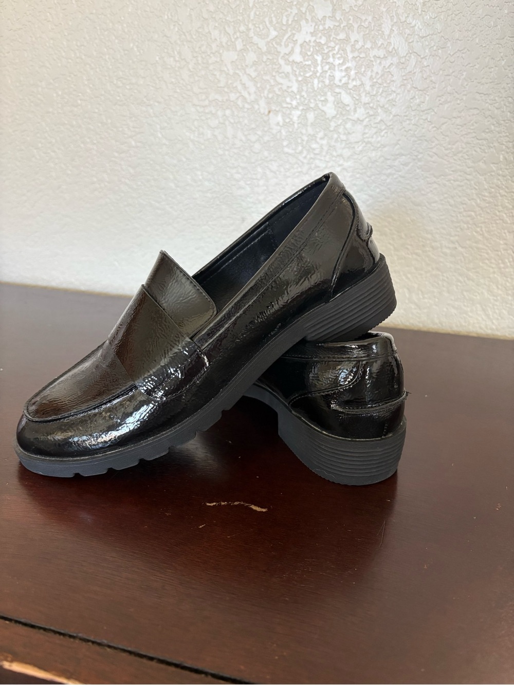 Kenneth Cole Reaction Black Patent Loafers with Lug Sole